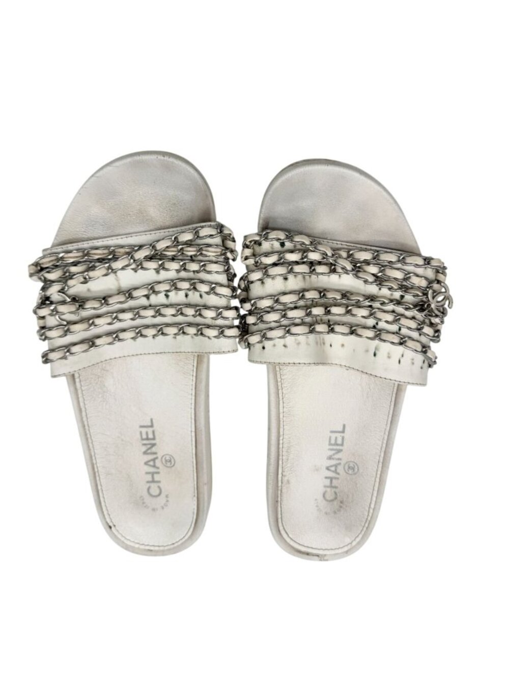 Chanel 2017 CC Logo Chain Link Slide Slides - Size 38/ 7.5